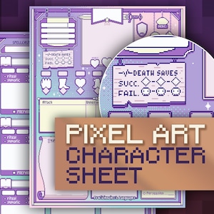 Pixel Art DnD 5E Character Sheet Digital Download, Dungeons and Dragons, Editable and Fillable, Dnd Gift, DM Tools, Color & Lineart Options
