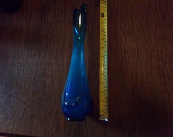 Vintage-Bolero Blue-Retro-Blown Glass-Flower Vase- 13 inch-For Small Compact Bouquets or Long Stem Roses-Pre-Owned VG~!