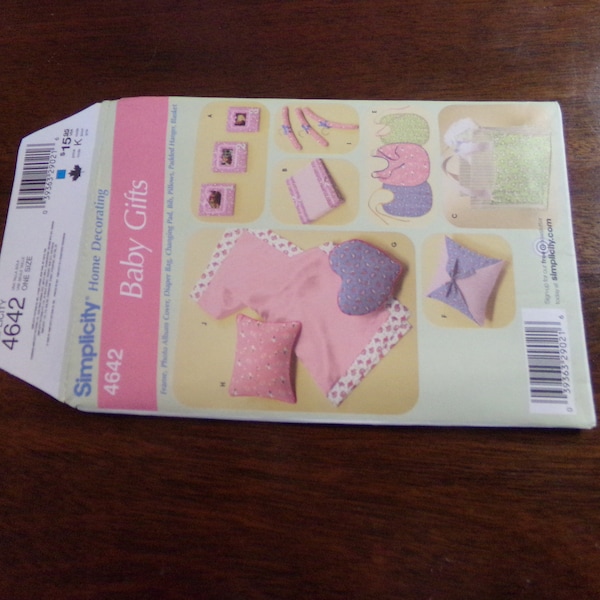 Simplicity Sewing Pattern 4642 -Baby Gift Items - Diaper Bag Bib Changing Pad Frame Photo Album Cover Blanket Pillow Padded Hanger -UNCUT!