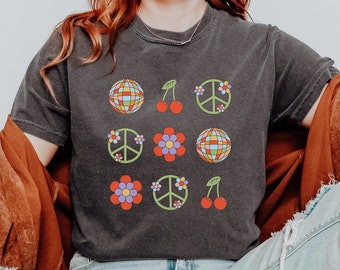 Retro Groovy Shirt, Disco Ball Shirt, Cherry Shirt, Retro Disco Shirt, 70s Style Shirt, Aesthetic Shirts For Women, Retro Flower, Trendy