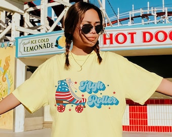 Roller Skating Shirt High Roller Shirt Retro Roller Girl Roller Derby Shirt Skate Tee Retro Summer Shirt Comfort Colors Trendy Aesthetic Tee