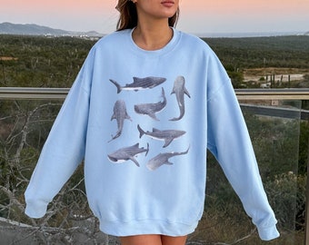 Whale Shark Sweatshirt, Protect Our Oceans, Save The Sharks, Marine Biology Crewneck, Beachy Sweatshirt, Shark Lover Gift, Surfing Crewneck