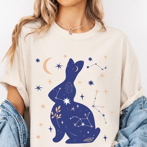 Mystical Bunny Shirt, Comfort Colors® Shirt, Celestial Bunny Shirt, Witchy Rabbit Shirts, Constellation Astrology Zodiac Moon Easter Shirt