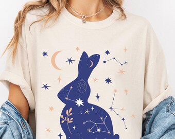 Mystical Bunny Shirt, Comfort Colors® Shirt, Celestial Bunny Shirt, Witchy Rabbit Shirts, Constellation Astrology Zodiac Moon Easter Shirt