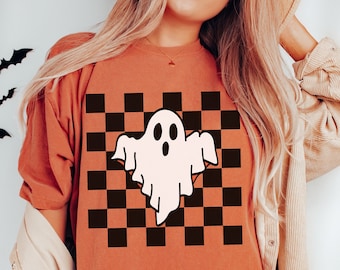Cute Ghost Shirt Comfort Colors Halloween Retro Halloween Shirt Checkered Ghost Shirt Checker Tee Trendy Clothes Spooky Season Creep it Real