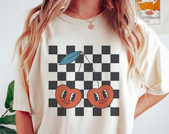 Cherry Shirt, Checkered Cherries Shirt, Retro Checkered, Aesthetic Shirt, Checker Tee, Foodie Gift, Fruit T Shirt, Checkerboard Tee, Trendy