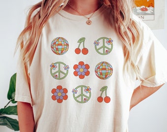 Retro Groovy Shirt, Disco Ball Shirt, Cherry Shirt, Retro Disco Shirt, 70s Style Shirt, Aesthetic Shirts For Women, Retro Flower, Trendy