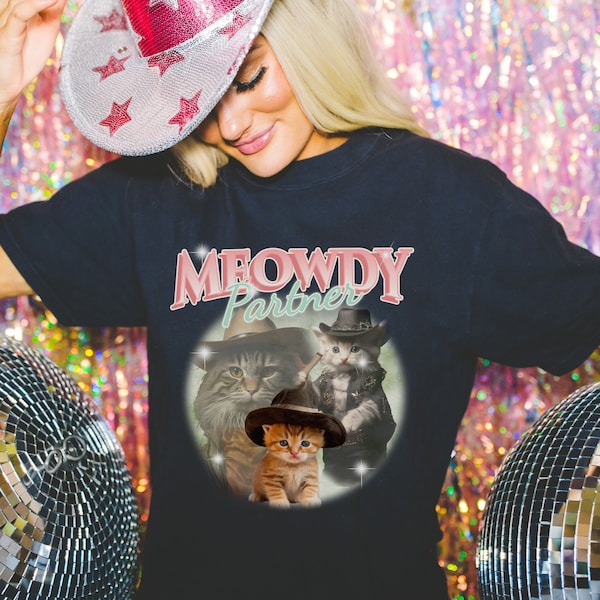 Meowdy Partner Shirt, Cowboy Cat Shirt, Comfort Colors, Western Cat Shirt, Three Cats Vintage Graphic T-Shirt, Funny Cat Tee, Cat Lovers Tee