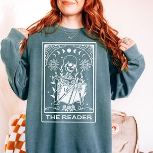 The Reader Tarot Card Sweatshirt Comfort Colors Sweatshirt Reading Crewneck Bookish Sweatshirt Book Tarot Card Sweatshirt Book Lover Gift
