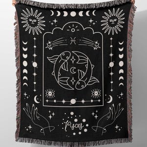 Pisces Blanket, Zodiac Woven Throw Blanket, Pisces Horoscope Blanket, Pisces Tapestry Blanket, Pisces Astrology Gifts, Celestial Blankets