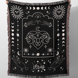 Aries Blanket, Zodiac Woven Throw Blanket, Aries Horoscope Blanket, Aries Tapestry Blanket, Astrology Gift, Aries Gift, Celestial Blanket