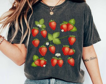 Strawberry Shirt, Cottagecore Clothes, Strawberry Top, Fruit Shirt, Strawberry Gift, Botanical Shirt, Garden Shirt, Foodie Gift, Plant Tee