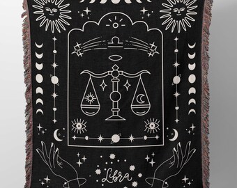 Libra Blanket, Zodiac Woven Throw Blanket, Libra Horoscope Blanket, Libra Tapestry Blanket, Libra Astrology Gifts, Libra Celestial Blankets