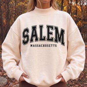 Salem Massachusetts Mockneck Sweatshirt, Witch Sweatshirt, Salem Travel Gift, Salem Souvenir, Salem Varsity Mock Neck Crewneck, Witchy Gift