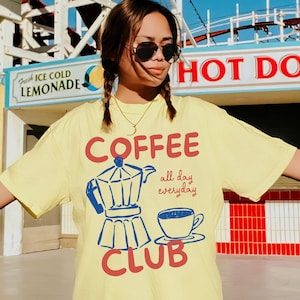 Comfort Colors Coffee Club Shirt, Trendy Coffee Lover Gift, Barista Shirt, Vintage Aesthetic, Retro Coffee Shirt, Slow Sunday Morning Shirt