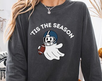 Ghost Football Long Sleeve Shirt, Comfort Colors® Long Sleeve, Tis The Season, Halloween Football Shirt, Tailgate Clothes, Gameday Shirt
