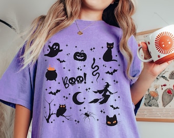 Halloween Doodle Shirt, Comfort Colors, Retro Halloween Shirt, Witchy Shirt, Halloween Vintage Tshirt, Witchy Aesthetic Shirt, Fall Clothes