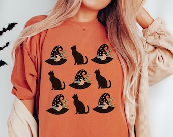 Halloween Witch Shirt, Comfort Colors, Black Cat Halloween Shirt, Whimsigoth Clothing, Witchy T-Shirts, Halloween Vintage Tshirt, Fall Shirt