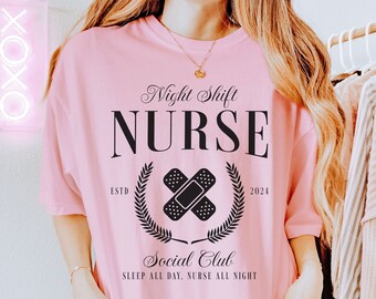 Custom Night Shift Nurse Shirt, Comfort Colors, Nurse Social Club, Trendy Nurse Shirt, Team Night Shift, Nursing Student, Nightshift ER,