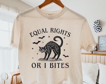 Equal Rights or I Bites Comfort Colors Crop Top, Feminist Cat Crop Top, Cat Lover Political Halloween Shirt, Women's Rights Boxy Crop Top