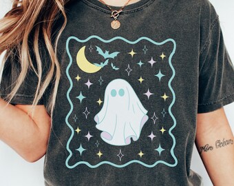 Pastel Ghost Comfort Colors Halloween Shirt, Trendy Whimsical Retro Ghost Halloween Shirt, Cute Spooky Celestial Whimsigoth Ghost Lover Gift
