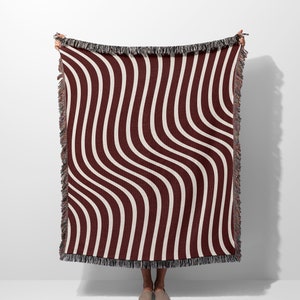 Abstract Woven Throw Blanket Trendy Bed Blanket Tapestry Retro Woven Blanket Maroon Modern Minimalist Blanket Home Decor Housewarming Gift