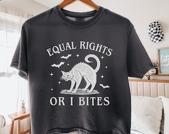 Equal Rights or I Bites Comfort Colors Crop Top, Feminist Cat Crop Top, Cat Lover Political Halloween Shirt, Women's Rights Boxy Crop Top
