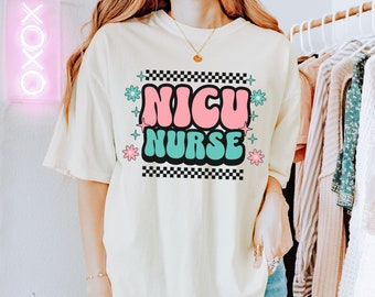 NICU Nurse Shirt, Comfort Colors, Nicu Flower Shirt, Neonatal Intensive Care Unit, Retro Nursing Shirts, NICU Grad Gift, Nicu Crew Shirts