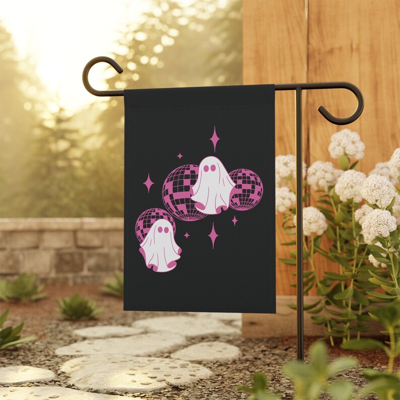 Disco Ghost Garden Flag, Halloween Garden Flag, Halloween Decorations, Pink Halloween Decor, Fall Garden Flag, Spooky Garden Flag, Ghosts image 5