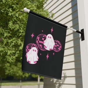 Disco Ghost Garden Flag, Halloween Garden Flag, Halloween Decorations, Pink Halloween Decor, Fall Garden Flag, Spooky Garden Flag, Ghosts image 6