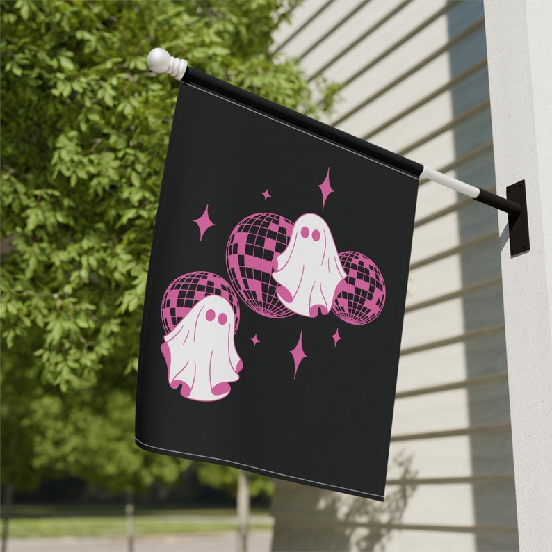Disco Ghost Garden Flag, Halloween Garden Flag, Halloween Decorations, Pink Halloween Decor, Fall Garden Flag, Spooky Garden Flag, Ghosts image 6
