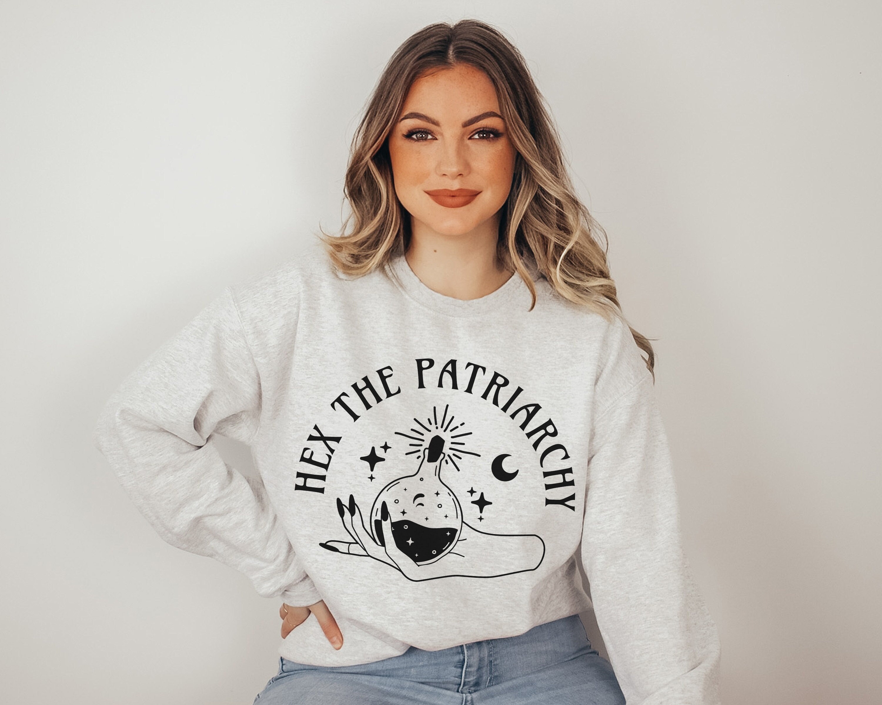 Hex The Patriarchy Sweatshirt For Women - Feminist Graphic Pullover With Moon & Stars, Casual Winter Crewneck - View #9