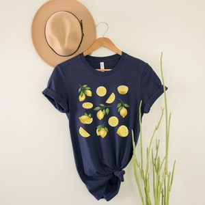 Lemon Fruit Shirt, Citrus Shirt, Cottagecore Clothing, Botanical Shirt, Lemon Lover Gift, Spring Shirts, Summer Aesthetic, Lemon Clothing Navy