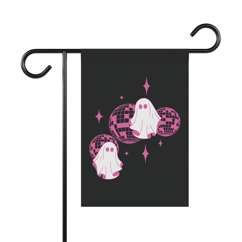 Disco Ghost Garden Flag, Halloween Garden Flag, Halloween Decorations, Pink Halloween Decor, Fall Garden Flag, Spooky Garden Flag, Ghosts image 3