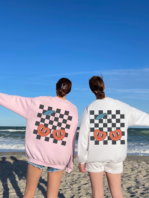 Cherry Sweatshirt, Checkered Cherries Shirt, Retro Checkered, Checker Shirt, Foodie Gift, Checkerboard Crewneck, Trendy Aesthetic Sweatshirt