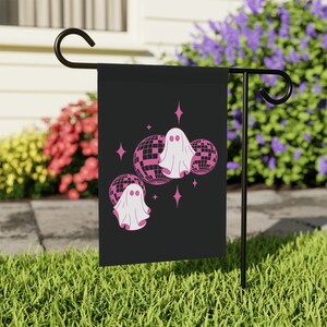 Disco Ghost Garden Flag, Halloween Garden Flag, Halloween Decorations, Pink Halloween Decor, Fall Garden Flag, Spooky Garden Flag, Ghosts 12'' × 18''