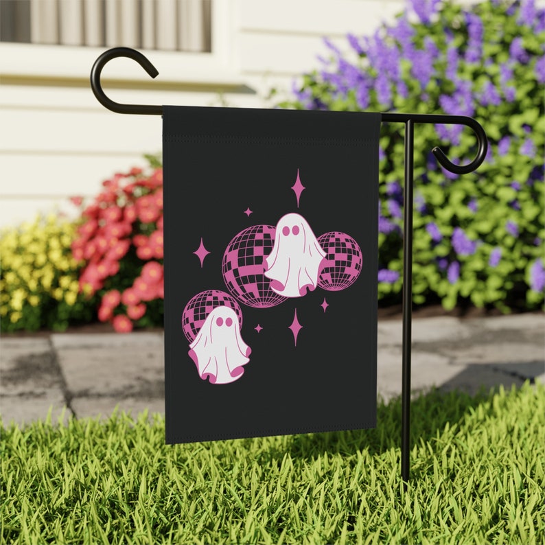 Disco Ghost Garden Flag, Halloween Garden Flag, Halloween Decorations, Pink Halloween Decor, Fall Garden Flag, Spooky Garden Flag, Ghosts 12'' × 18''