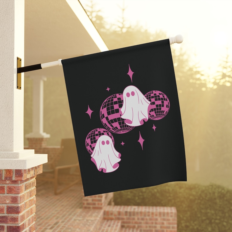 Disco Ghost Garden Flag, Halloween Garden Flag, Halloween Decorations, Pink Halloween Decor, Fall Garden Flag, Spooky Garden Flag, Ghosts 24.5'' × 32''