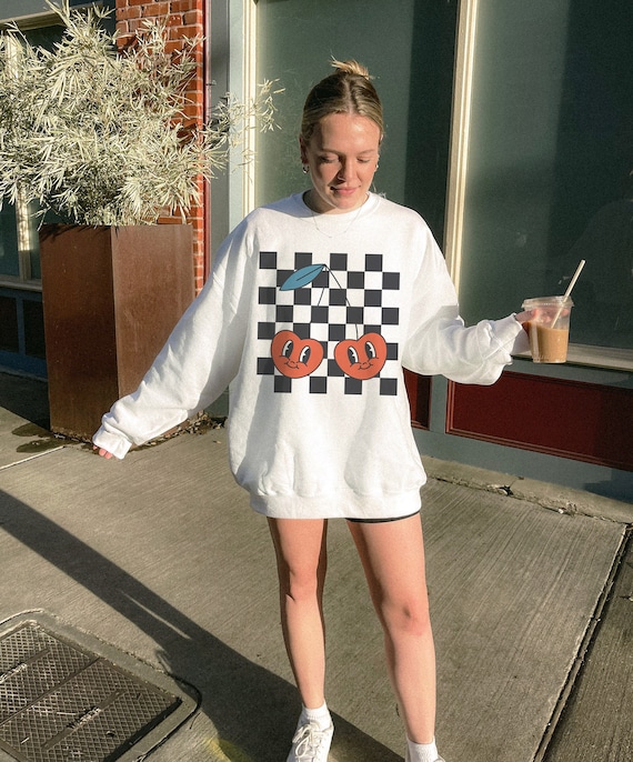 Cherry Sweatshirt Checkered Cherries Shirt Retro Checkered Checker Tee Foodie Gift Fruit Shirt Checkerboard Tee Trendy Aesthetic Sweatshirt