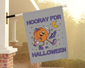 Hooray For Halloween Garden Flag, Pumpkin Season Garden Flag, Fall Yard Flag, Retro Halloween Flag, Bat Garden Flag, Halloween Home Decor