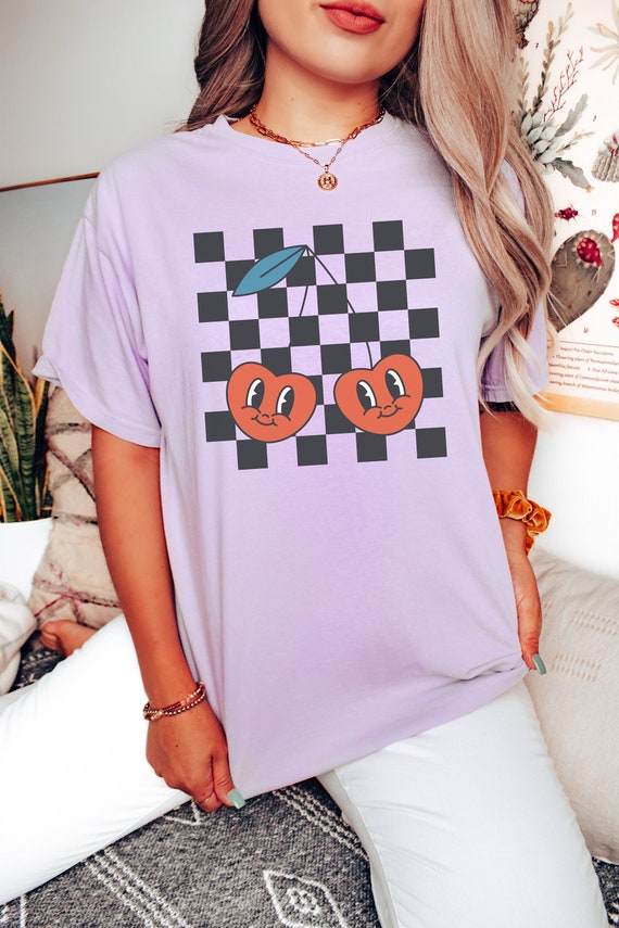 Cherry Shirt, Checkered Cherries Shirt, Retro Checkered