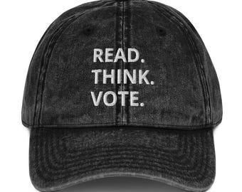 Read Think Vote Vintage Cotton Hat, Kamala Harris Embroidered Hat, Democrat Hats, Harris Embroidered Hat, Political Hat, 2024 Election Hats