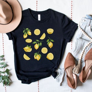 Lemon Fruit Shirt, Citrus Shirt, Cottagecore Clothing, Botanical Shirt, Lemon Lover Gift, Spring Shirts, Summer Aesthetic, Lemon Clothing Black