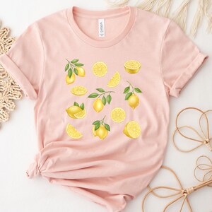 Lemon Fruit Shirt, Citrus Shirt, Cottagecore Clothing, Botanical Shirt, Lemon Lover Gift, Spring Shirts, Summer Aesthetic, Lemon Clothing Heather Peach