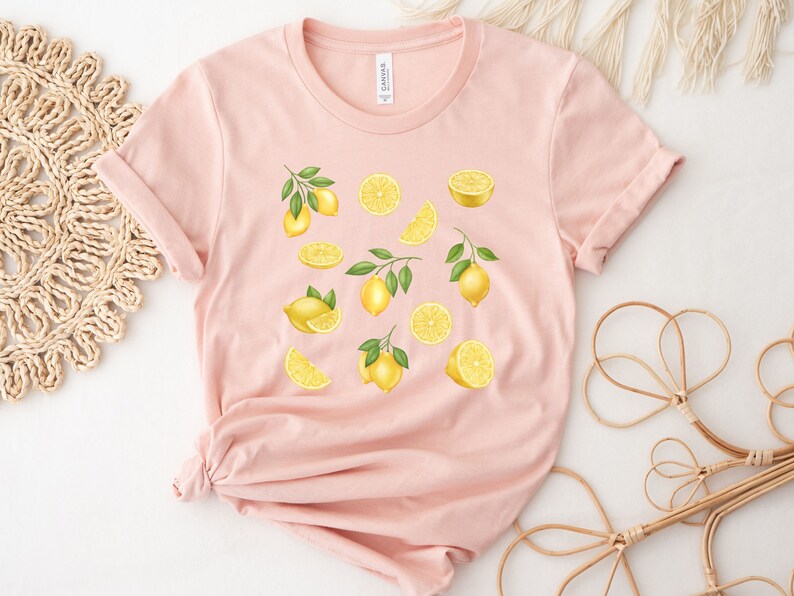 Lemon Fruit Shirt, Citrus Shirt, Cottagecore Clothing, Botanical Shirt, Lemon Lover Gift, Spring Shirts, Summer Aesthetic, Lemon Clothing Heather Peach