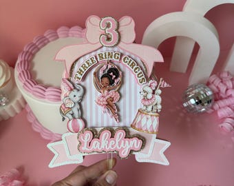 Carousel Three Ring Circus Birthday Cake Topper | Pink Carousel Horse Cake Topper | Girl 3rd Birthday Party Decor