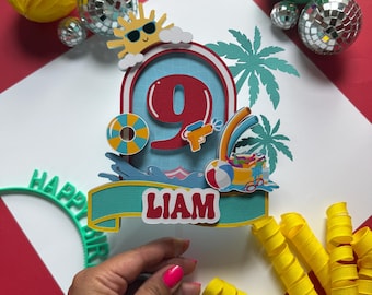 Pool Party Cake Topper: Tropical Summer Birthday Decoration
