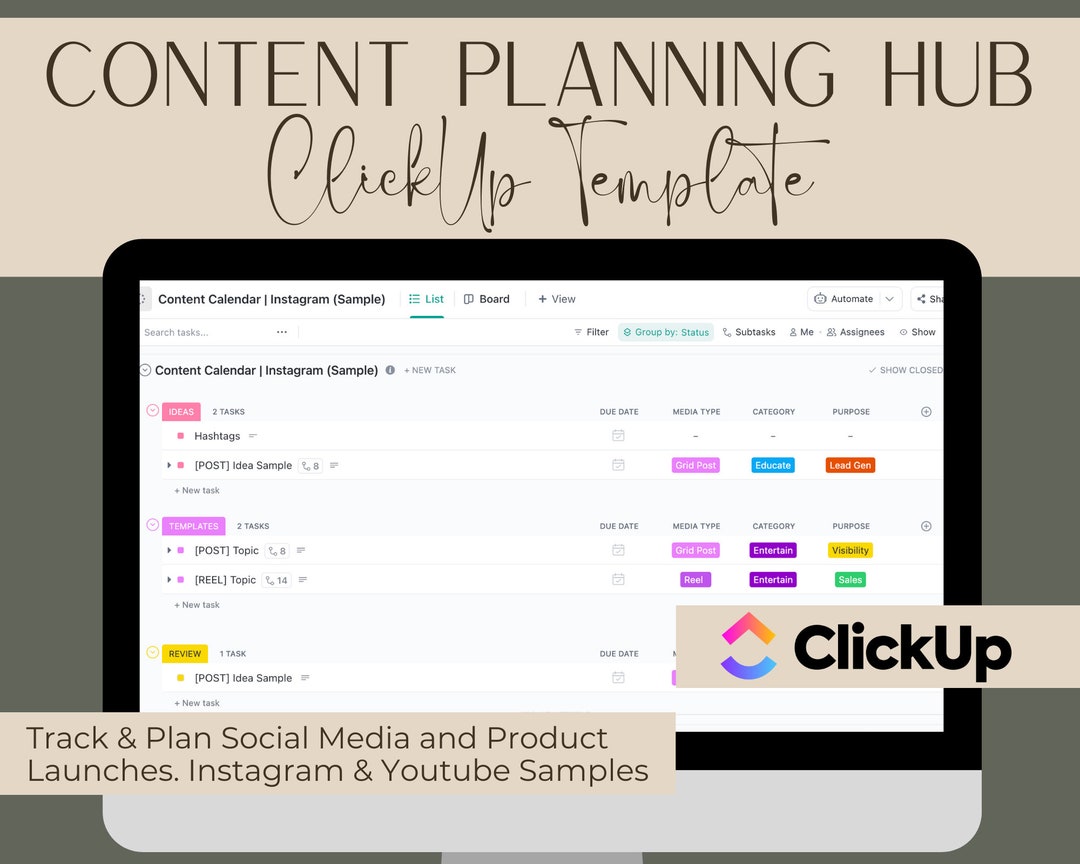 Content Planning Clickup Template, Social Media Planning Template