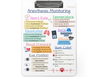 Veterinary Anesthesia Monitoring Clipboard, VetTech Notes, Veterinary Technician, VetNurse, Veterinary Nurse, Veterinary Medicine, C Degree