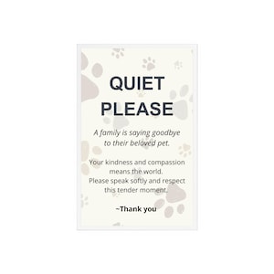 Modern Quiet Please Acrylic Euthanasia Sign | White Veterinary Desk Sign with Wooden Stand | Pet Memorial Reminder | Vet Clinic Decor